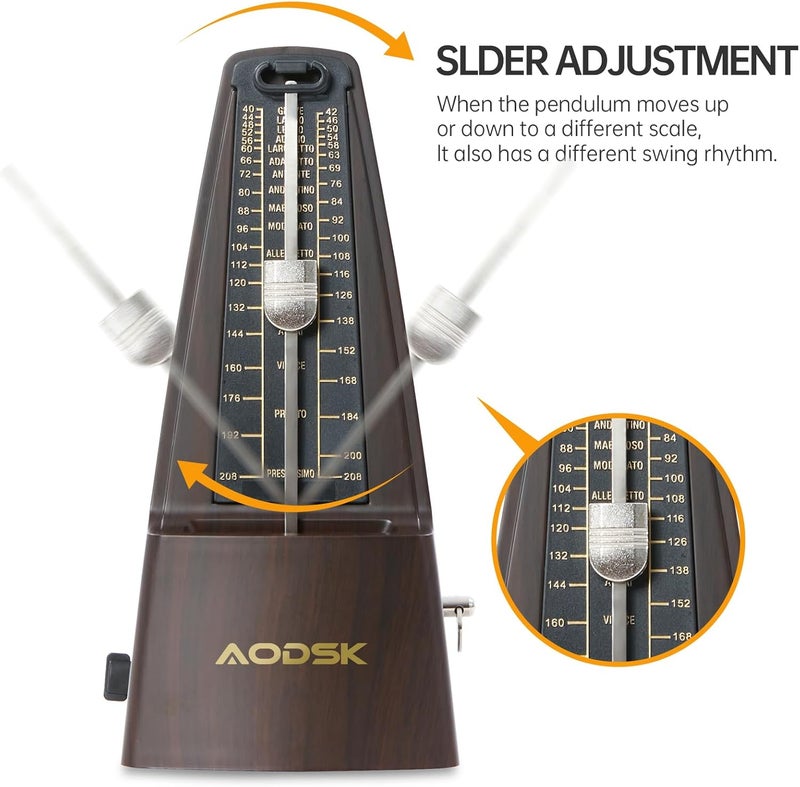 AODSK Mechanical Metronome, Brown - Universal Tempo Tool for Piano, Guitar, Violin, and Drums - Image 3